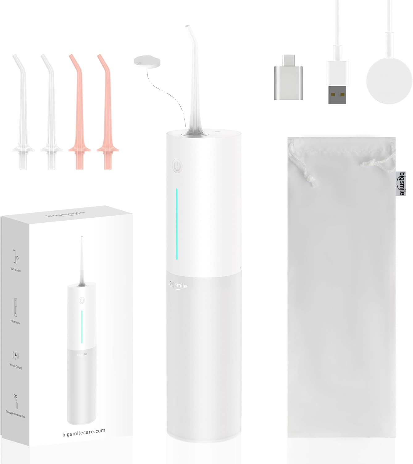 Water Dental Flosser Teeth Pick Portable Cordless Oral Irrigator Rechargeable Travel IPX7 Electric Flossing Machine Must Have for Braces Bridges（White）