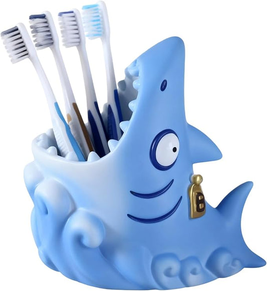 Shark Toothbrush Holder - Cute Cartoon Toothbrush Holder for Kids, Fun Resin Pen Pencil Holders | Safe Tooth Brush Holders | for Kids Boy Girl Adults Home Indoor Bathroom Kitchen