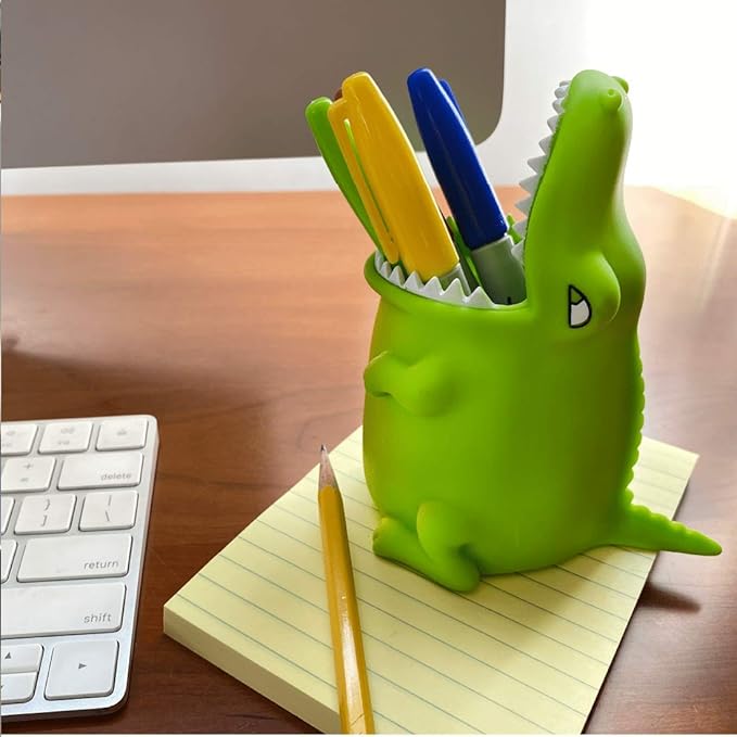 Kids Toothbrush Holder Toothbrush Organizer – Durable Silicone Animal Tooth Brush Holder – Easy to Clean Toothbrush and Toothpaste Holder – Toothbrush Holders for Bathrooms by Lily’s Home (Crocodile)