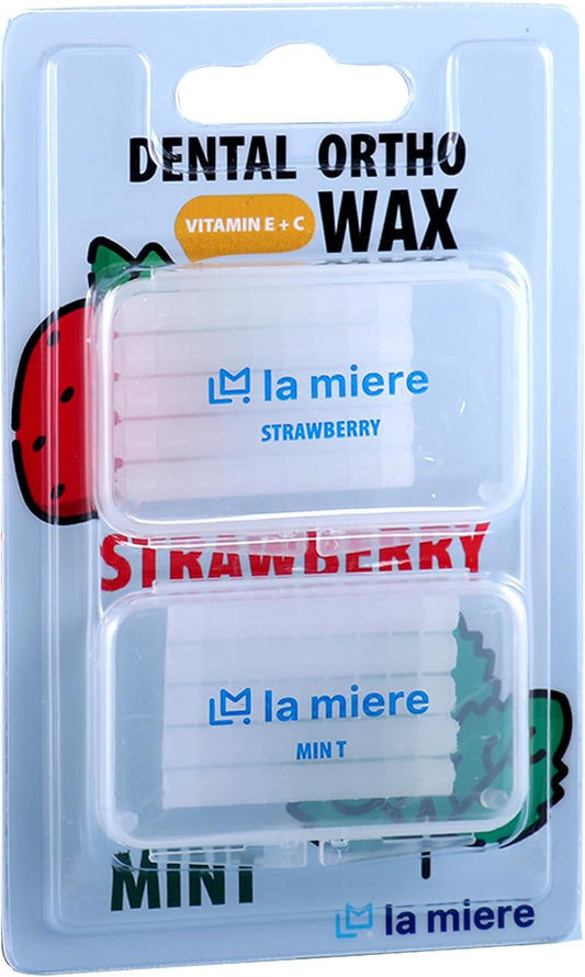 LA MIERE 2 Boxes Pre-Cut Food Grade Dental Wax Orthodontic Wax Braces Wax Shield Lips & Gums Dental Teeth Braces Wearer Mint & Strawberry