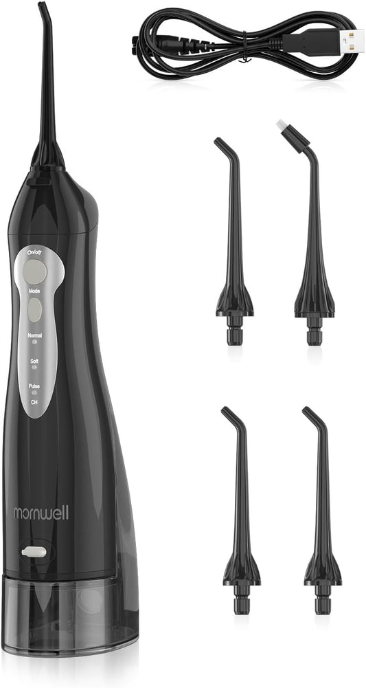 Water Flosser, Mornwell Water Flossers for Teeth - 330ML Tank USB Rechargeable Dental Flosser, IPX7 Waterproof 3 Modes & 4 Jet Tips Portable Dental Oral Irrigator,Professional Water Flosser