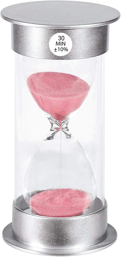 Hourglass Timer Sand Clock 30 Minute: Silver Plastic Sand Watch 30 Min, Hour Glass Sandglass Timer for Kids, Games, Classroom, Kitchen, Decoration (Pink Sand)