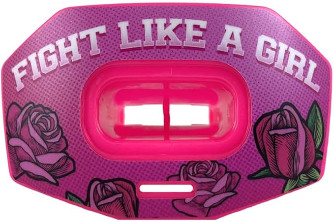 DAMAGE CONTROL Youth Football Mouth Guard – Breathable No Boil Mouthpiece, Protects Lips & Teeth, Works with Braces, Includes Helmet Strap – Sports Gear & Accessories (Fight Like Girl)