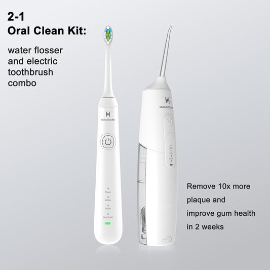 2-1 Oral Clean Kit- Water Dental flosser & Electric Toothbrush Combo- Brushing & Flossing- for Teeth Cleaning and Gum Health (White)