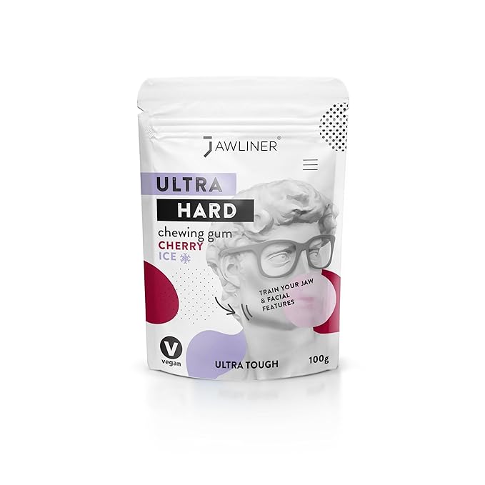 Jawliner® - Pioneers the Toughest Handmade 15x Harder Jawline Gum Includes 12 Weeks Coaching - Sugar-Free Cherry Ice Hard Gum - Jawline Exerciser Chewing Gum for Mewing & Shaping Jaw (2 Months Pack)