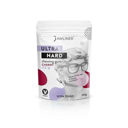 Jawliner® - Pioneers the Toughest Handmade 15x Harder Jawline Gum Includes 12 Weeks Coaching - Sugar-Free Cherry Ice Hard Gum - Jawline Exerciser Chewing Gum for Mewing & Shaping Jaw (2 Months Pack)