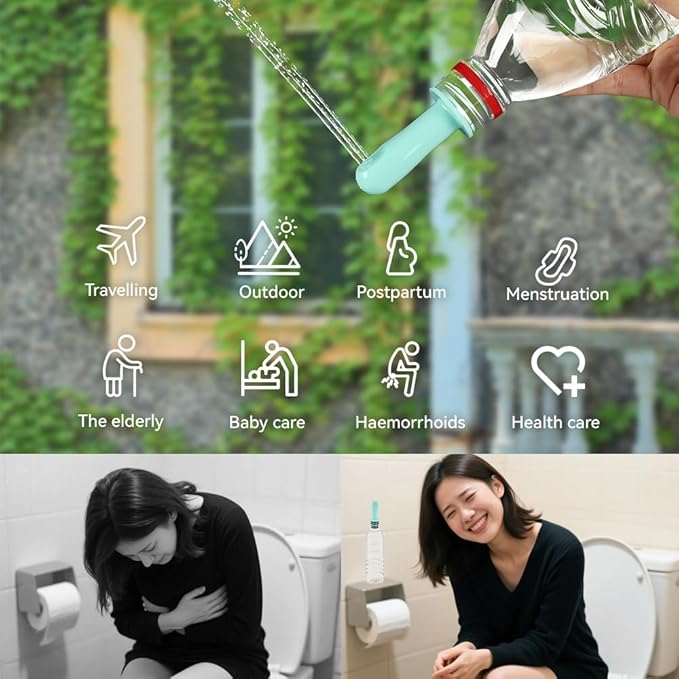 3 Pack Portable Travel Bidet, Toilet, Washing,Shattaf Bidet Water Sprayer, Compatible with Every Bottle (Short)