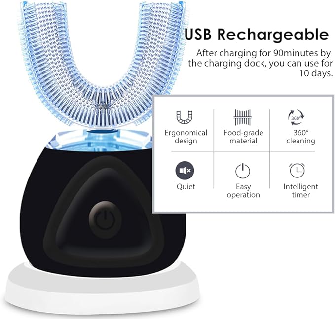 FULYA Ultrasonic Toothbrush with Teeth Whitening Mousse, Automatic Tooth Brush for Adult, 360° Sonic Toothbrushes Waterproof, Rechargeable Electric Ultrasonic Tooth whitening Brush