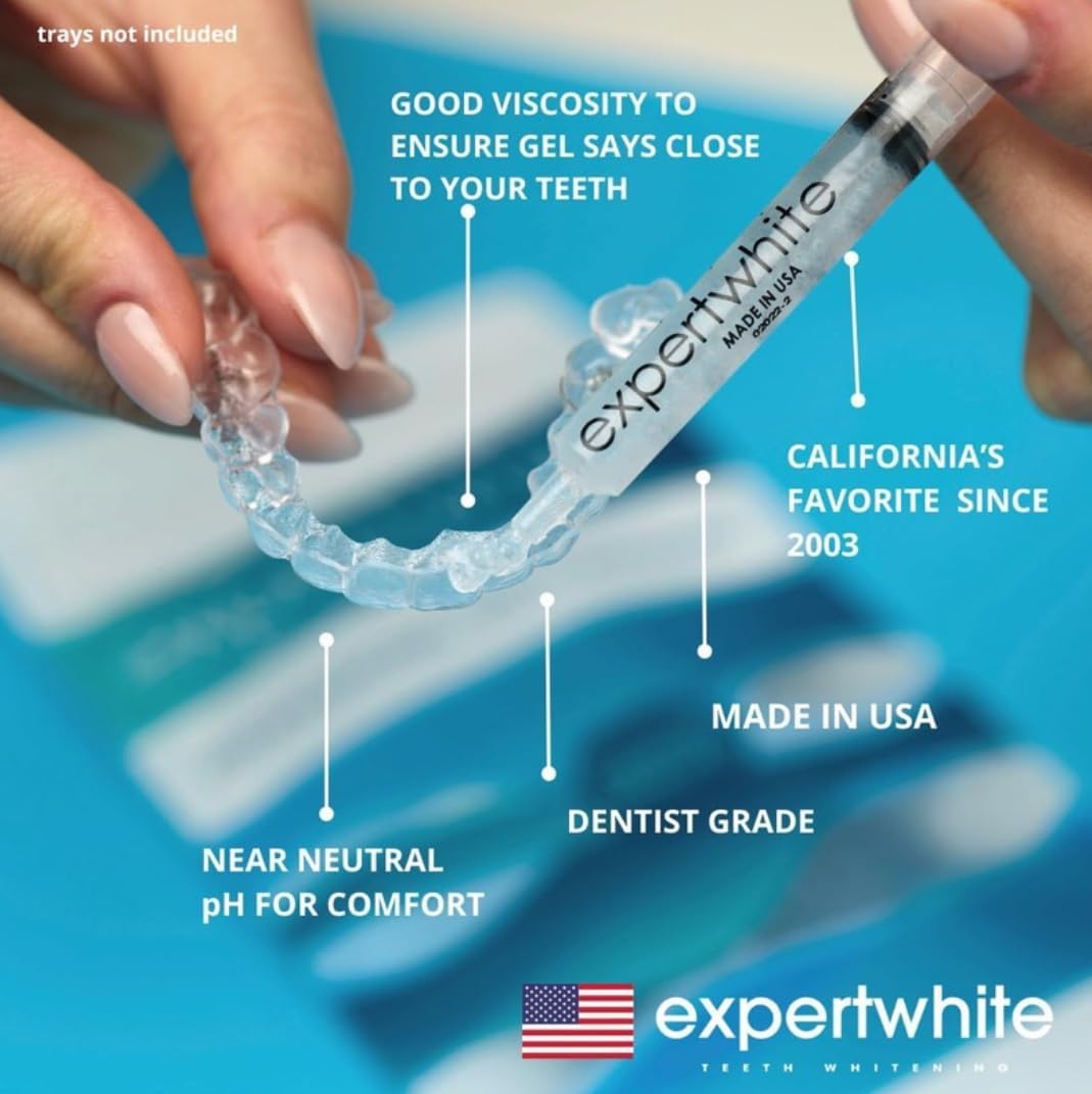 Teeth Whitening Gel Refills (6-gels). Made USA. 44 percent Carbamide Peroxide Tooth Bleaching Gel bleach For Invisalign style trays, Dental Grade Tooth Whitener. 6 syringes
