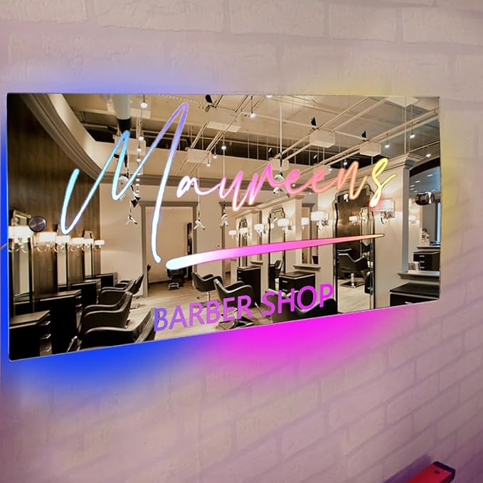 Personalized Barber Shop LED Mirror Light - Custom Multi-Color Name Sign, Wall Decor for Bedroom, Bar