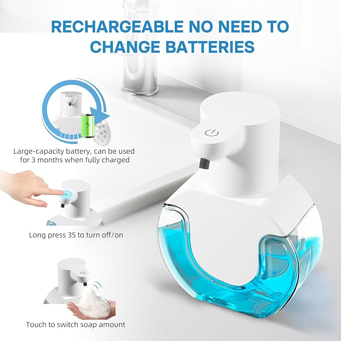 2 Pack Automatic Foaming Soap Dispenser 14.2oz/420ML Touchless Automatic Foaming Soap Dispenser,Rechargeabled Wall Mounted Smart Soap Dispenser for Bathroom Kitchen