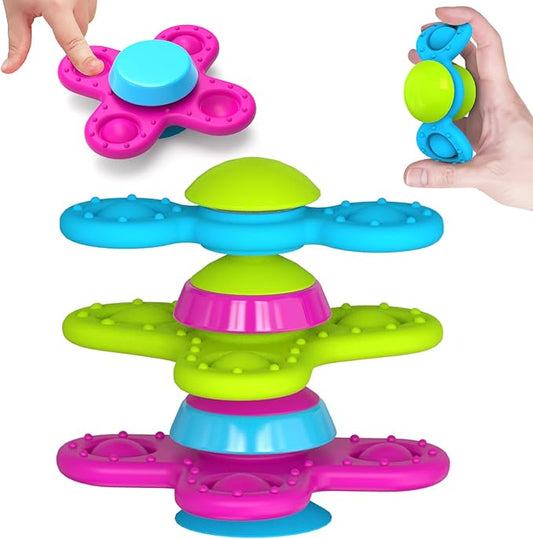 Suction Cup Spinner Toys for 1 Year Old Boy Girl 3PCS Spinning Toys for Toddlers 1-3 Sensory Toys Infant Bath Toys Travel Toys for Babies 10-12 Months, First Birthday Baby Gifts for 1 Year Old