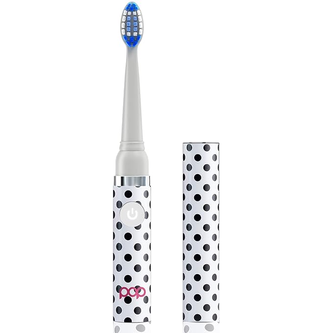 Pop Sonic Electric Toothbrush (White Dots) - Travel Toothbrushes w/AAA Battery | Kids Electric Toothbrushes with 2 Speed & 15,000-30,000 Strokes/Minute, Dupont Nylon Bristles