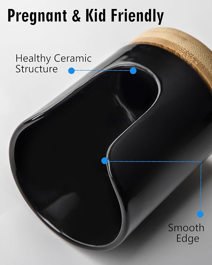 Ceramic Bathroom Cups Dispenser - 3 oz Disposable Paper & Plastic Bathroom Cups Holder - Mouthwash Cups Dispenser for Bathroom, Guest Toiletries, Countertop - BPA Free, Kids Safe (Black)