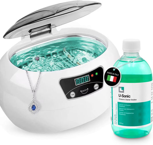 ERRECOM U-Sonic, Ultrasonic Cleaner Solution for Ultrasonic Machine Cleaners, Concentrate, Effective & Gentle Formulation for Jewels, Glasses, Aligner, Dentures, Small Accessories, 17 fl oz (500 mL)