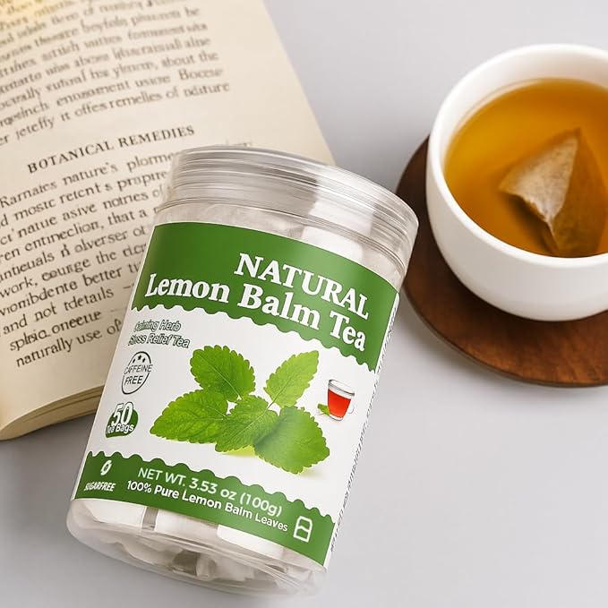 Lemon Balm Tea Bags – 50 Count | Dried Lemon Balm Leaves for Relaxation & Sleep | Calming Herbal Tea | Caffeine-Free