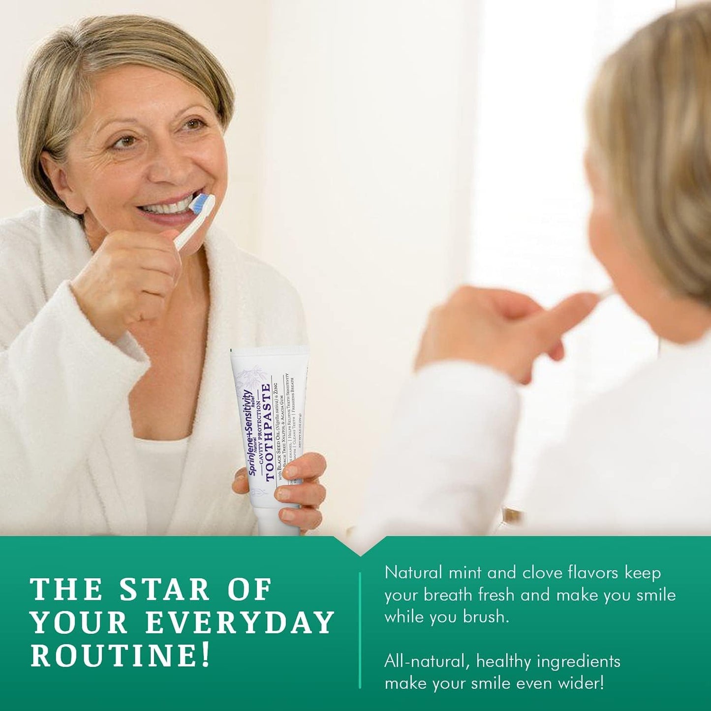 SprinJene Natural Sensitivity Relief Toothpaste – Fluoride Toothpaste for Sensitive Teeth & Cavity Protection – SLS Free with Patented Black Seed Oil & Zinc – Made in The USA (2 Pack)