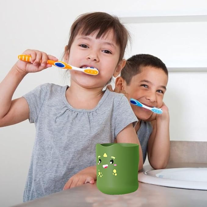 Kids Toothbrush Cup, 300ml Cartoon Toothpaste Holder and Cup, Kids Multi-Purpose Cup Mouthwash Cup Toothbrush Holder with Double Handles for Bathroom Vanity,Sink (A)