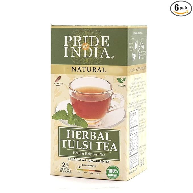 Pride Of India - Natural Holy Basil (Divine Healing Tea), PACK of 6-15 Tea Bags Per Box
