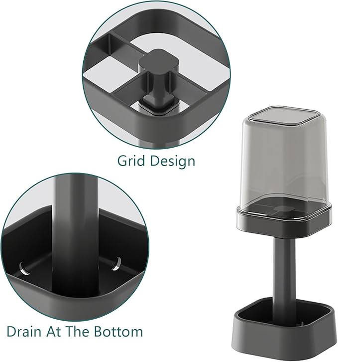 Toothbrush Holder with Cup/Cover, 3 Slots Toothpaste Holder Stand for Bathroom Countertop Plastic Storage Organizer for Toothbrushes, Electric Toothbrushes (Black)