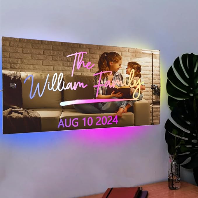 Custom LED Light Up Mirror - Multi Colour Lighting, Personalized Family Name Sign, Wall Decor for Bedroom