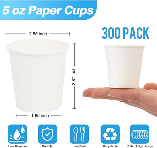 300 Pack 5 oz Paper Cups, Small Bathroom Cups Disposable Paper Cup for Mouthwash,Hot/Cold Beverage Drinking Cup for Party, Picnic, BBQ, Travel and Event