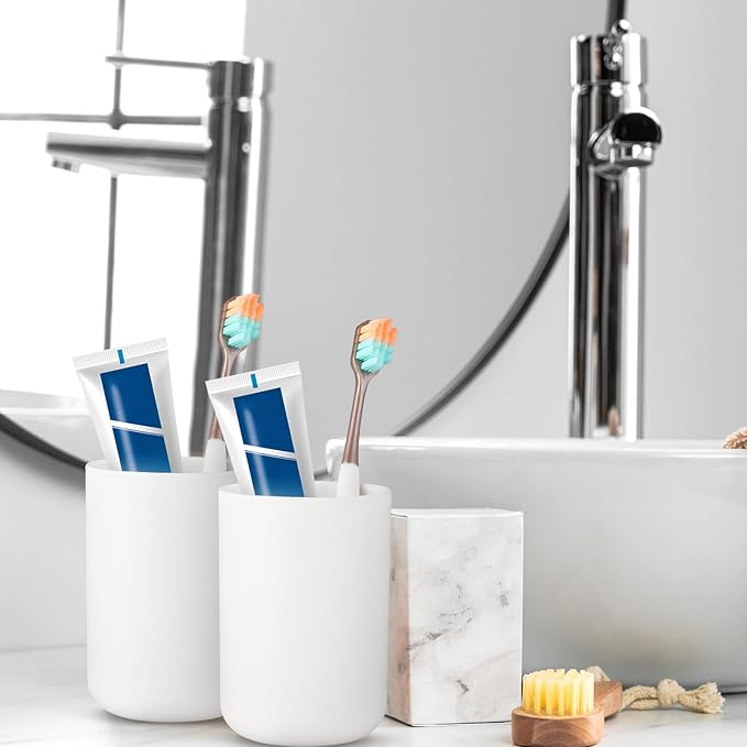 2 Pcs Toothbrush Holder Cup 300ml Bathroom Tooth Brushing Tumbler Plastic Mouthwash Cup for Travel Rinsing Drinking Vanity Countertop Toothpaste Wash Up Washing