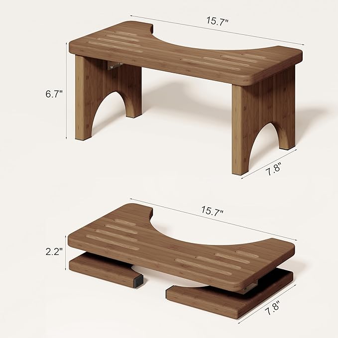 Toilet Stool Poop Stool, Collapsible Squatting Potty for Adults & Kids, Wooden Bamboo Step Stool for Bathroom, 7 Inch Height Foldable Pooping Toilet Foot Stool, Brown