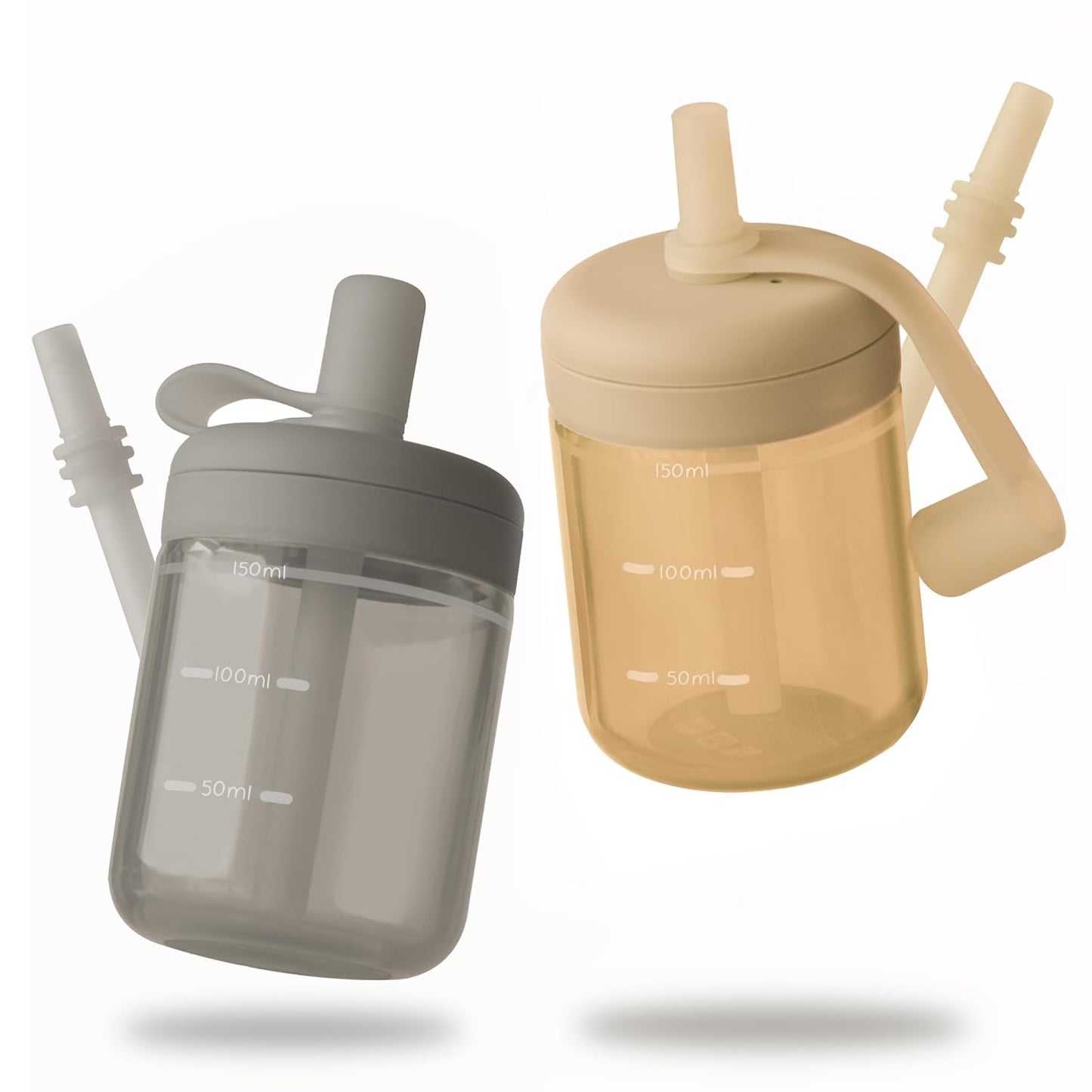 Moonkie Baby Straw cup | Silicone Toddler Sippy Cup Training Cup with Straw Lid | BPA-Free Drop-Proof Baby Cup | Led Weaning | 6 Months+, 5 oz, 2pack