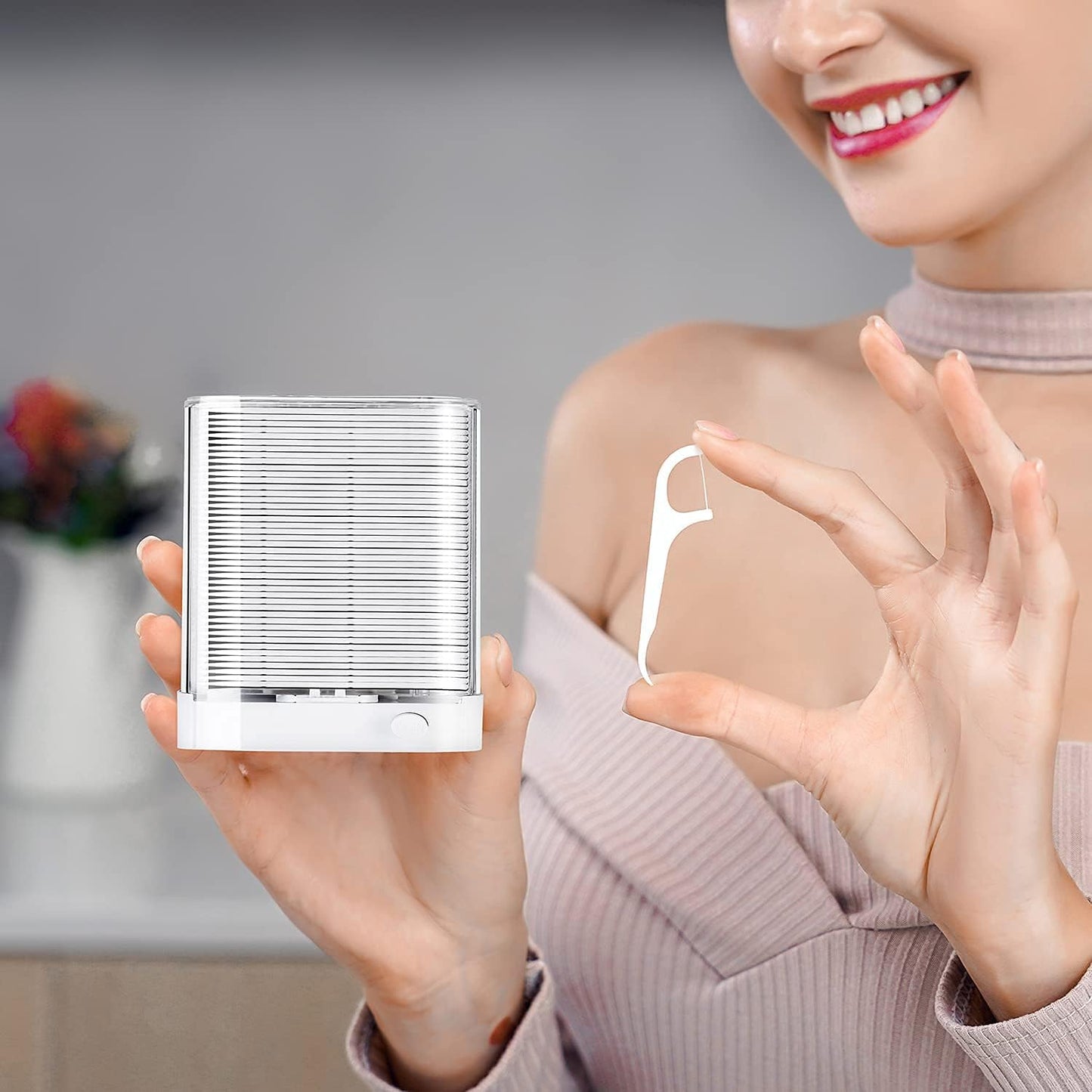 Holy Rose Dental Flossers Dispenser with Mini Floss Picks Portable Case, Bagged Refill of 208 Count for Adults - Tasteless Floss Sticks Ideal for Home, Travel, and Oral Care.