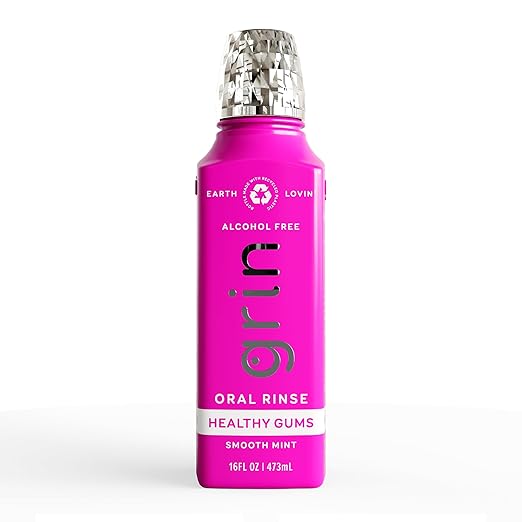 Grin Healthy Gums Oral Rinse, 16 Fl Oz, Fresh Breath Mouthwash, Smooth Mint Flavored, Alcohol-Free
