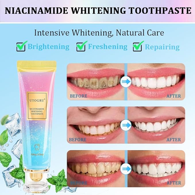 for Utogru Nicotinamide Whitening Toothpaste, Protects Enamel, Refreshes Breath & Stain Removal, Fluoride-Free Formula is Suitable for Sensitive Teeth (3.8oz/100g, 1P)