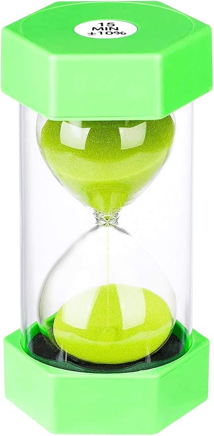 Big Green Sand Watch 15 Min: Plastic Sand Clock 15 Minutes, Hour Glass Colorful Sandglass Timer for Kids, Games, Classroom, Kitchen, Decorative