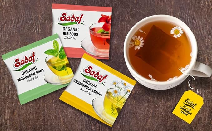 Sadaf Organic Moroccan Mint Tea - Mint Tea Bags - Ideal for Hot or Iced Tea - Organic Herbal Tea - Kosher - 18 Wrapped Tea Bags