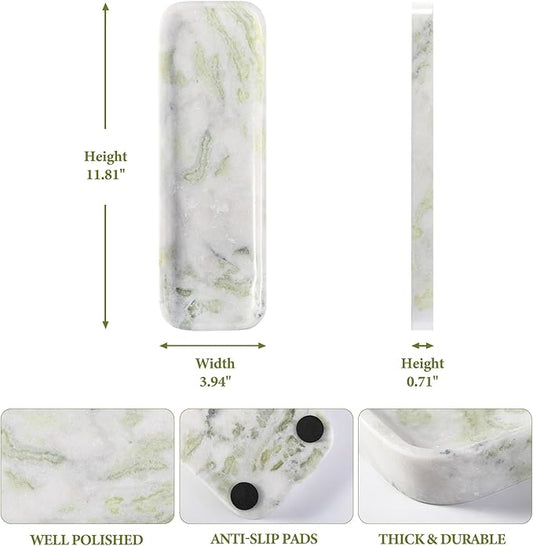 Koville Marble Tray for Bathroom Sink, 12"x4" Natural Stone Vanity Tray for Kitchen Dresser Countertop, Rectangular Decorative Marble Tray for Jewelry Perfume Trinket(Bianco Palomino)