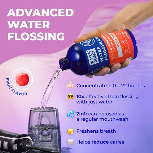 Concentrated Water flosser Rinse & mouthwash Gum Care| Add to Water Flosser & Oral irrigator | Apple Mint| Pack of 1 = 16.9 fl.oz | Alcohol Fluoride Free, Made in USA | WATER DENT