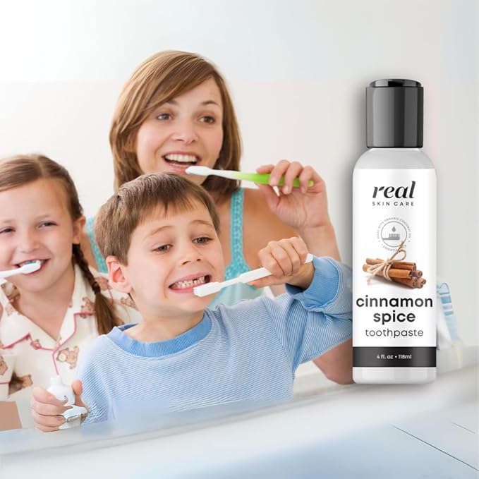 Real Skin Care Coconut Toothpaste | Handmade in USA | Cinnamon Spice | All Natural Organic Fluoride-Free Toothpaste for Healthy Smiles | Flavored for Adults & Kids with Essential Oils