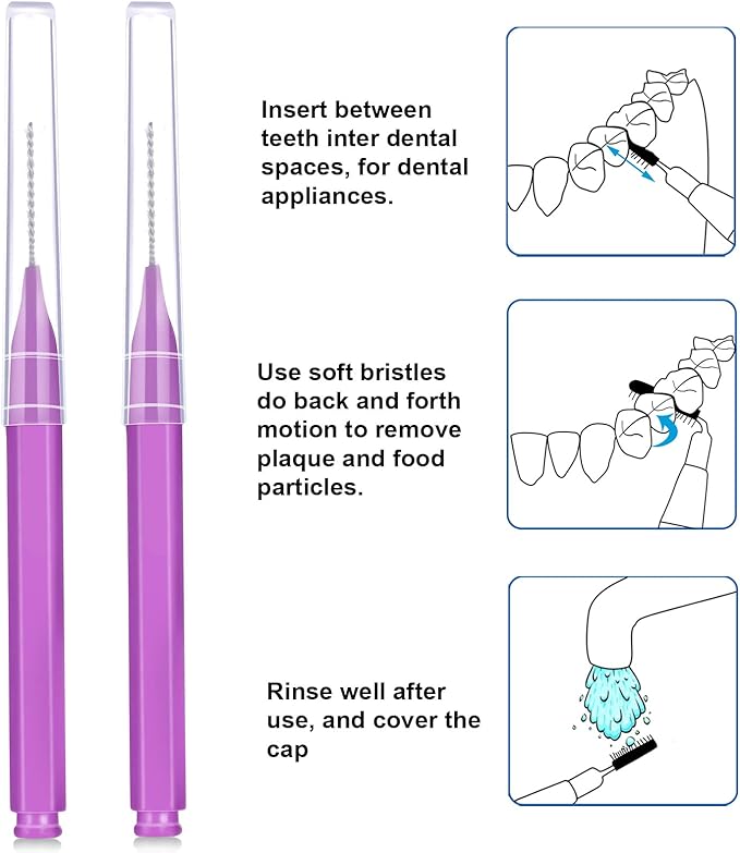 Patelai 50 Pieces Interdental Brush for Cleaner Braces Brush Toothpick Dental Tooth Flossing Head Oral Dental Hygiene Flosser Toothpick Cleaners Tooth Cleaning Tool(Purple)