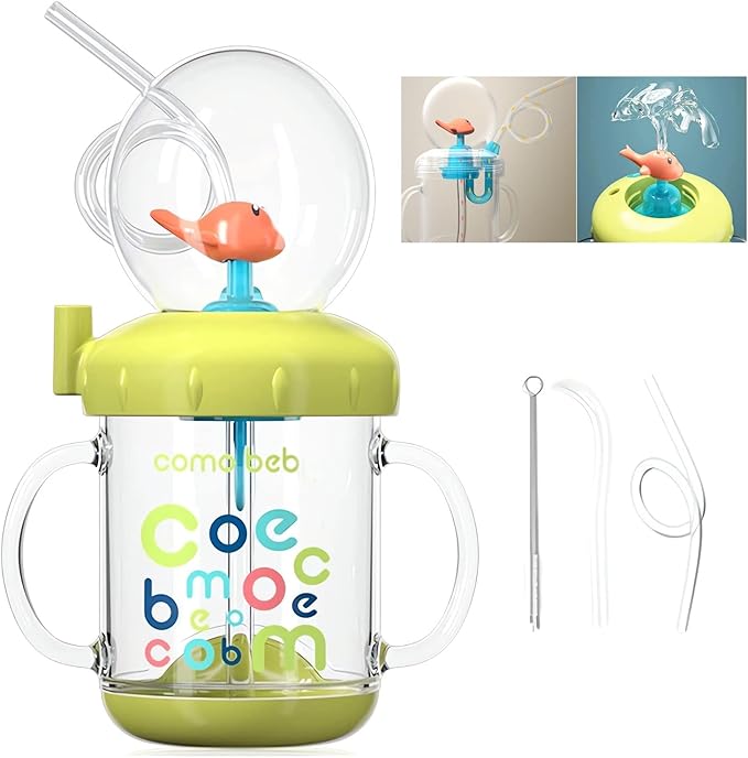 Drinking Cup with Whale Squirt - 2023 New Cute Whale Spray Water Cup, BPA Free Leak Proof Straw Cup Sippy Cups Kids Non Spill Water Bottle Weighted Straw Cups (220ml/Green)