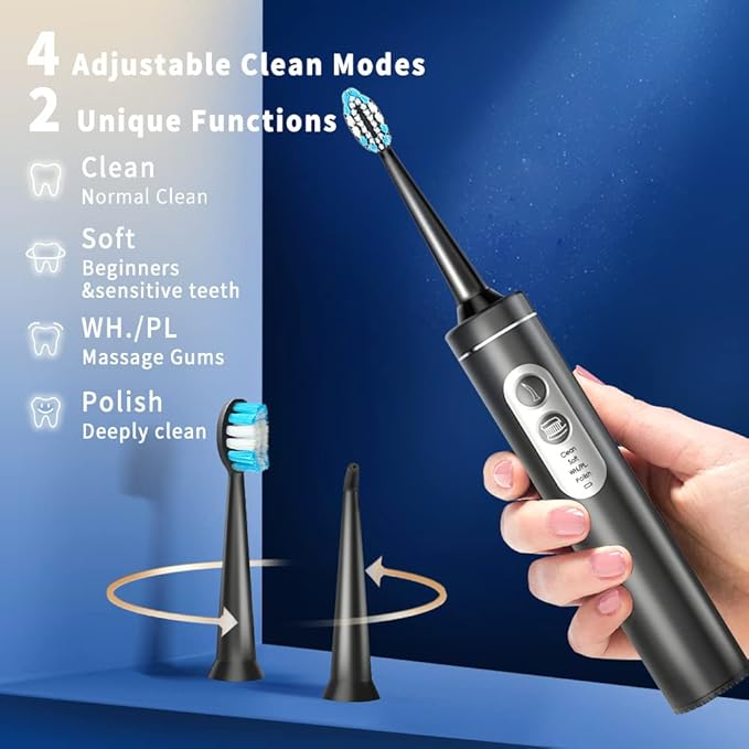 Electric Toothbrush with Water Flosser, 3 in 1 Electric Toothbrush with 4 Modes, Toothbrush and Water Flosser Combo for Adults, Water Flosser Portable for Travel and Home