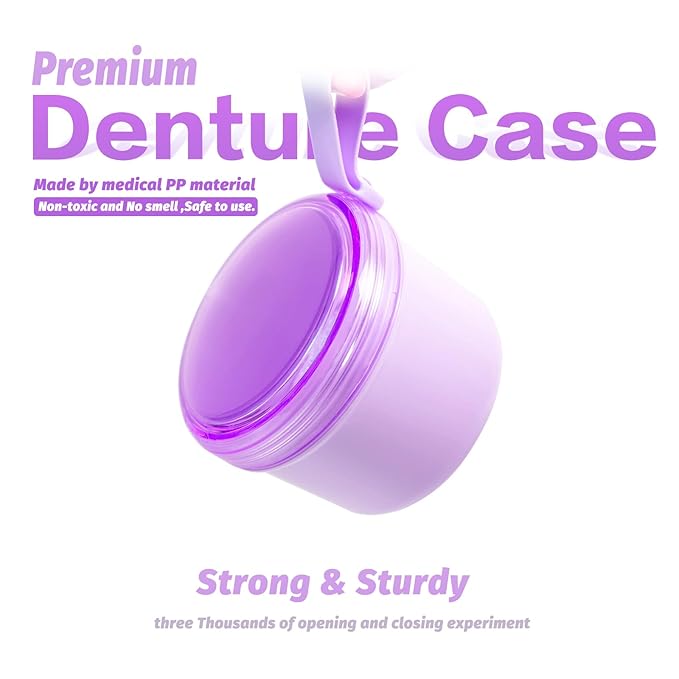 Large Denture Case, No-Leak Denture Container Cups for Soaking Full & Partial Dentures, Retainer Cleaning Box, Denture Bath Cup for Travel (purple)