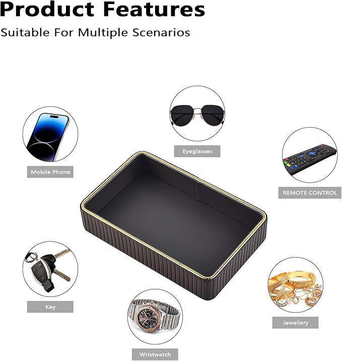 PU Leather Valet Tray,Desk Organizer Tray Nightstand Organizer Trinket Dish Storage Key Bowl Decorative Trays for Phone Wallet Jewelry Watch,Bathroom Bedroom Perfume Vanity Trays,Grey