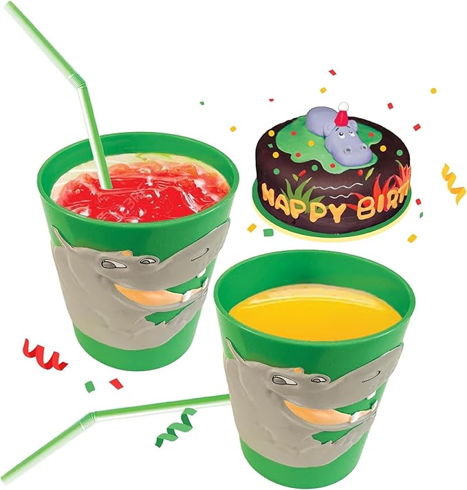 Lily's Home 3D Hippo Tumbler for Kids 10oz - Unbreakable BPA-Free Plastic, Fun Animal-Shaped Drinkware for Ages 3-6 - Toddler Reusable & Bathroom Rinse (2-Pack, Grey)