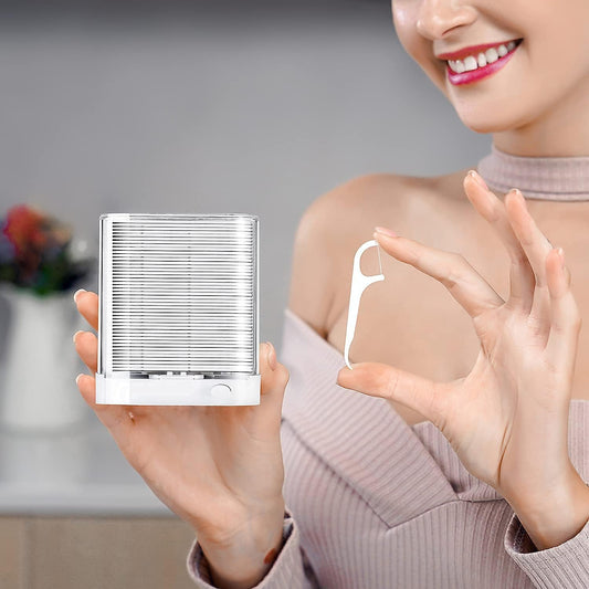 Holy Rose Dental Floss Picks Dispenser,Adults for Clean Teeth Floss Sticks Toothpick,Automatic Pop-Up Organiser Case with Flossers 88 Count,Flosser Holder Container is Perfect Tool for Tooth Care.