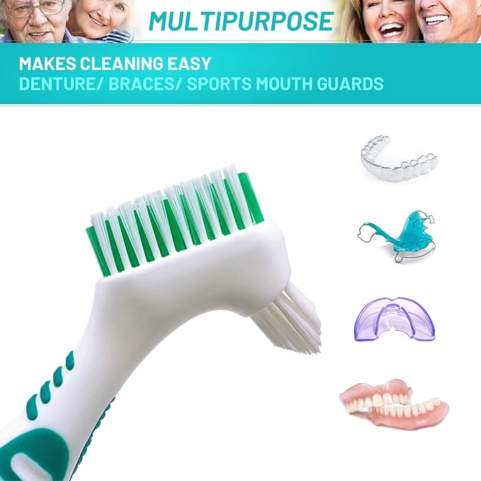 Denture Brush 4 Pack,Double Sided Denture Toothbrushes, Multi-Layered Bristles & Ergonomic Rubber Anti-Slip Handle Denture Brush Toothbrush, for Denture Cleaning Care