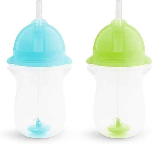 Munchkin Any Angle Weighted Toddler Straw Cups with Click Lock Lid, 10 Ounce, 2 Pack, Blue/Green