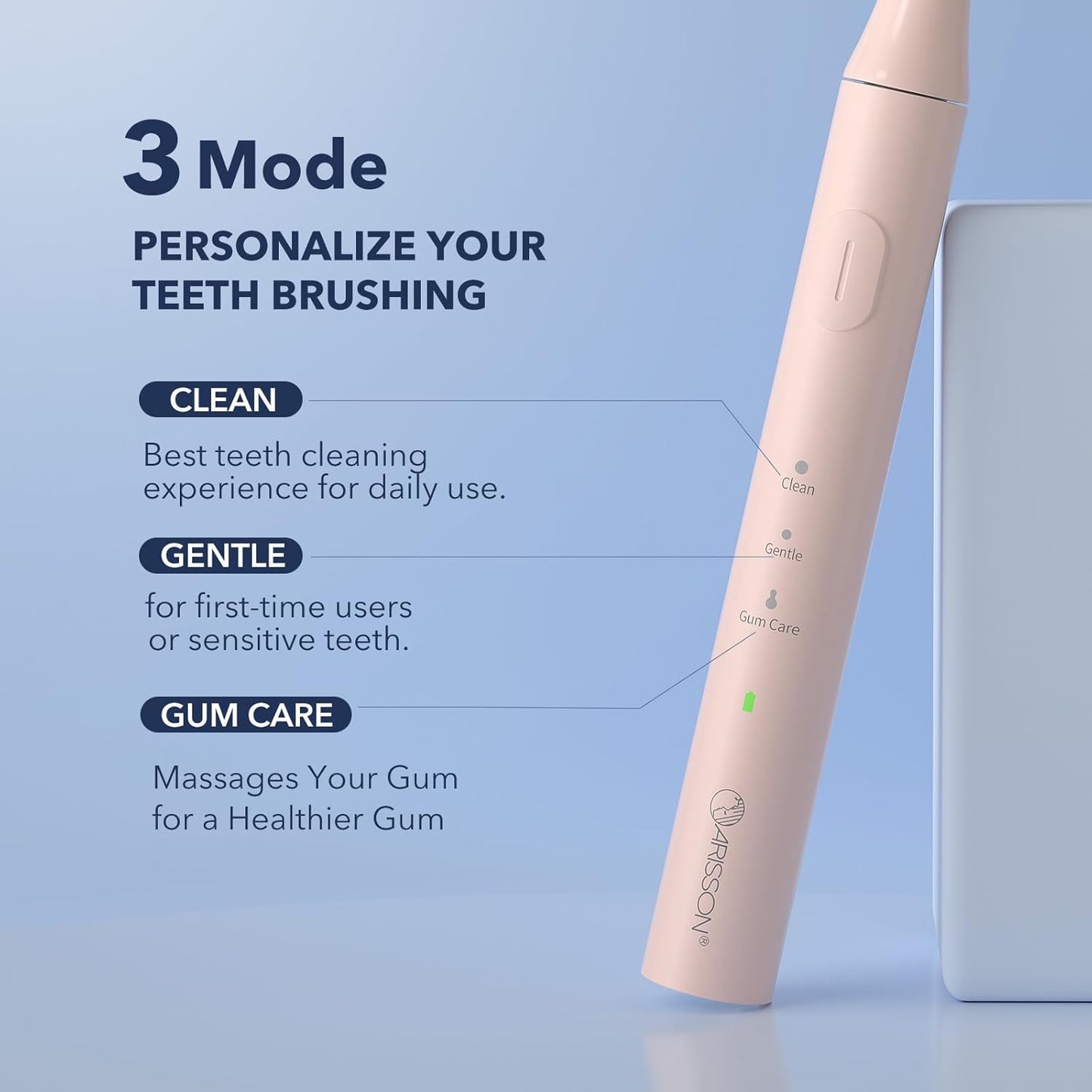 ARISSON Sonic Electric Toothbrush for Adults and Kids, 40,000 VPM Power Toothbrush, 1.5H Fast Charge Ultrasonic Electric Toothbrushes with 2 Minutes Smart Timer, 1.6 Oz Travel Toothbrush, Desert Sand