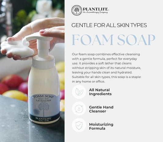 Plantlife Frankincense Myrrh Foam Soap - Gentle, Moisturizing, Plant-based Foam Soap - Ideal for use as a Hand & Body wash, Shaving Cream, and Foaming Fun for Kids - Made in California 8.5 oz