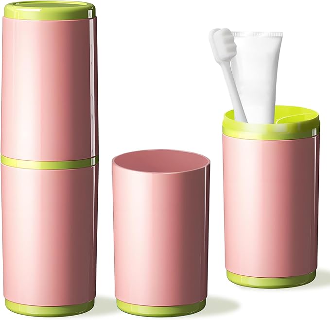 Toothbrush Cup with Cover – Leak-Proof Seal, Large Capacity for Electric Toothbrushes, Detachable 2-in-1 Design | Portable for Travel, Home & Office | Ideal for Travelers, Families, Students (Pink)