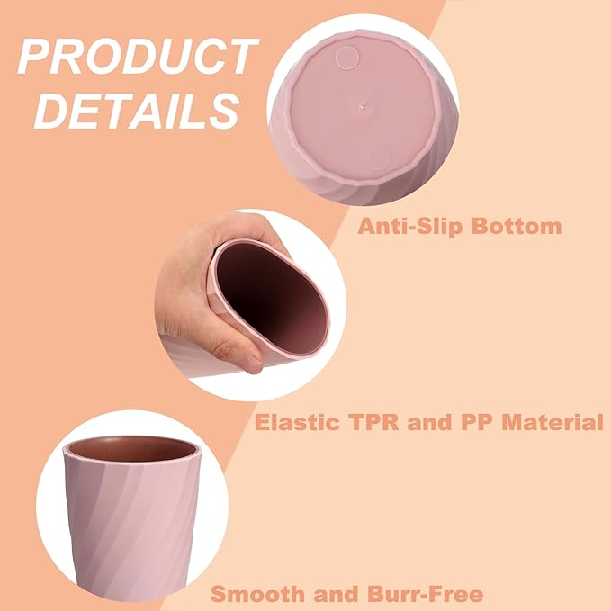 uxcell Toothbrush Cup Portable Mouthwash Cup Reusable Toothbrush Holder Organizer Bathroom Tumbler Cup 370ml for Home Bathroom Travel, Pink